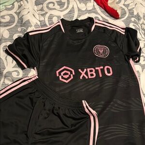 Adidas Messi Black and Pink Soccer Jersey and shorts set